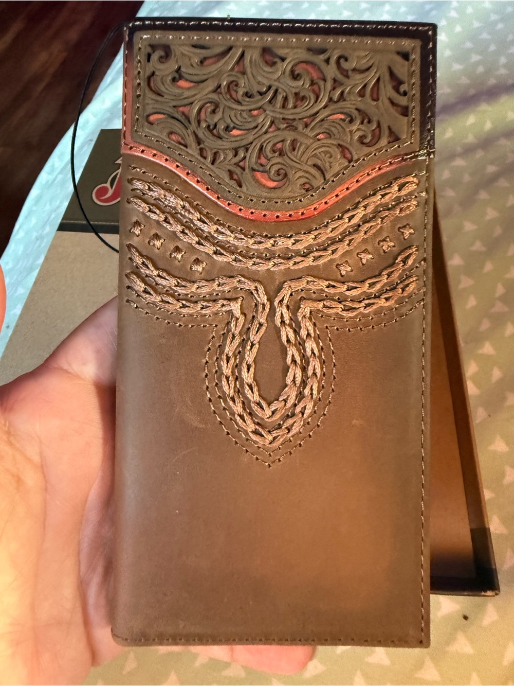 Justin Boots Brown Leather Card & Key Holder with Red Accent